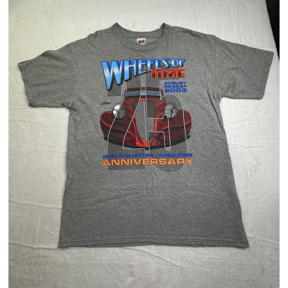 Anvil Wheels of Time T-Shirt Mens Large Gray 2003 Rod & Custom Jamboree Graphic